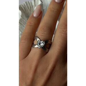 925 Sterling Silver Cz Heart Ring Size 7